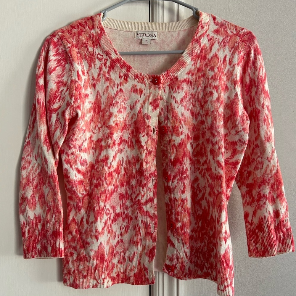 Merona Pink & Cream Patterned Cardigan Sweater